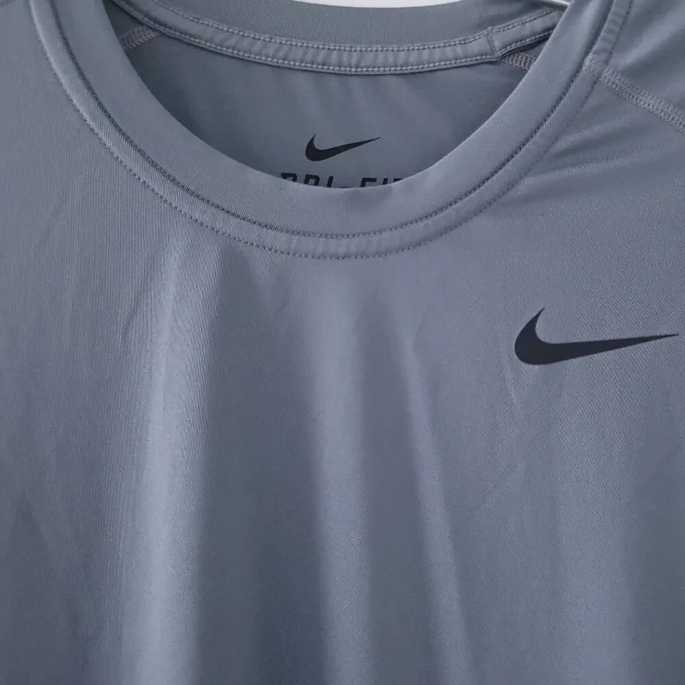 Nike Dri-Fit Short Sleeve Base Layer Crew Top Shirt Medium Gray Men Athletic Run